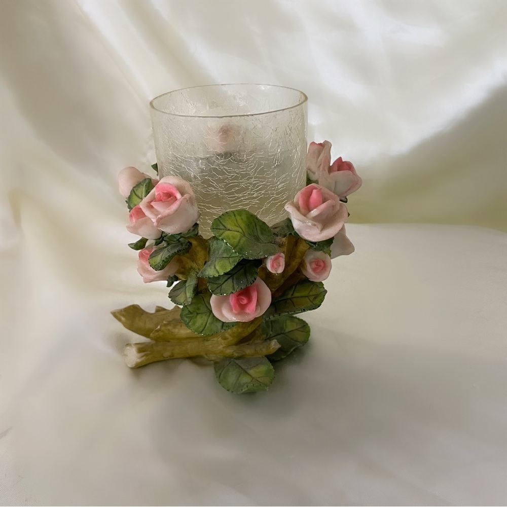 Vintage ceramic rose candle holder centerpiece home decor capodimonte